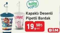 HOBBY LİFE KAPAKLI DESENLİ PİPETLİ BARDAK